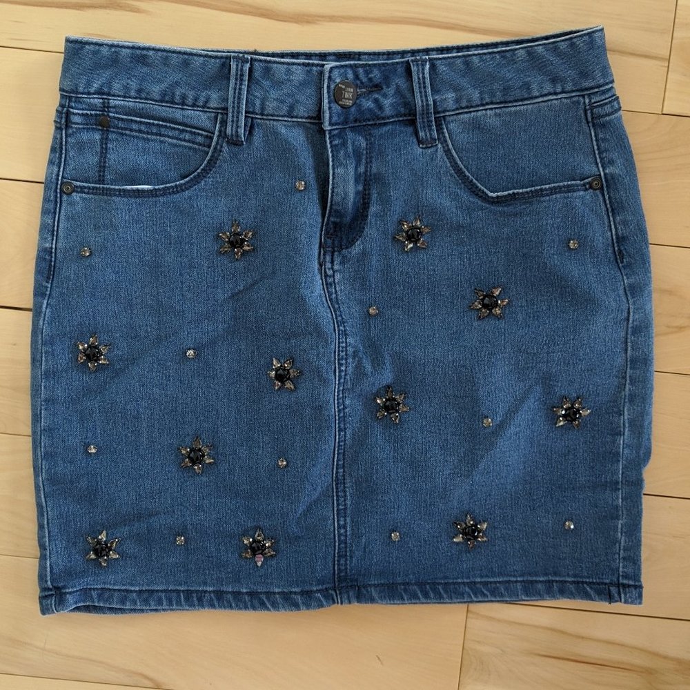 Jean skirt with bead embellishment